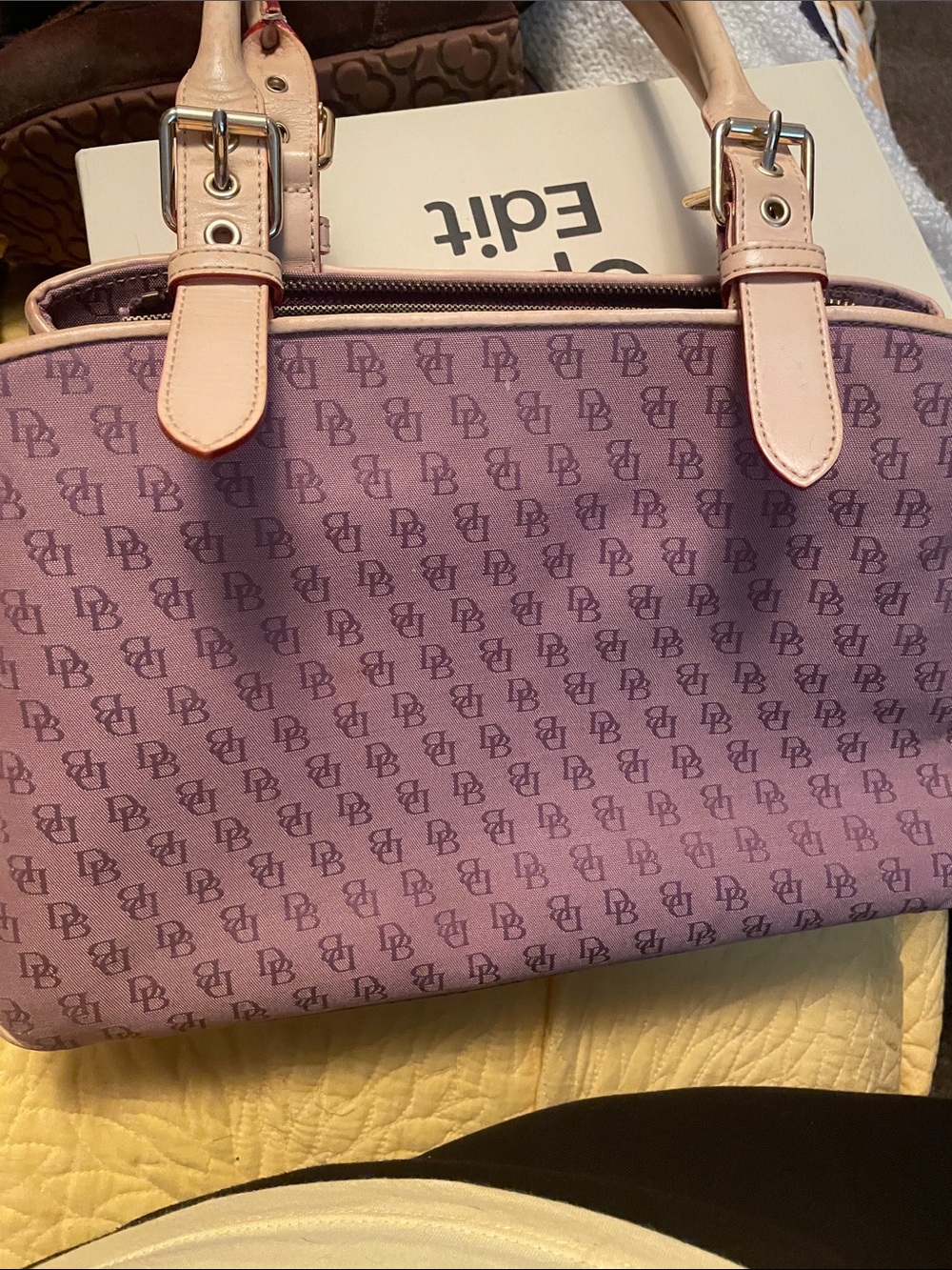 Dooney & Bourke Lavender Monogram Tote with Cream & Gold Trim - Picture 2 of 7